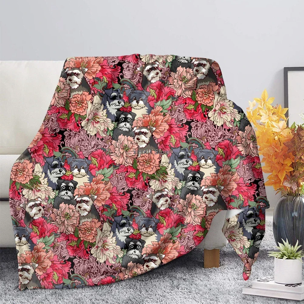 Miniature Schnauzer Flannel Blanket Gift for Animal Dog Lover Funny Throw Blankets for Sofa Bedding Lounge Plush Thin Quilt