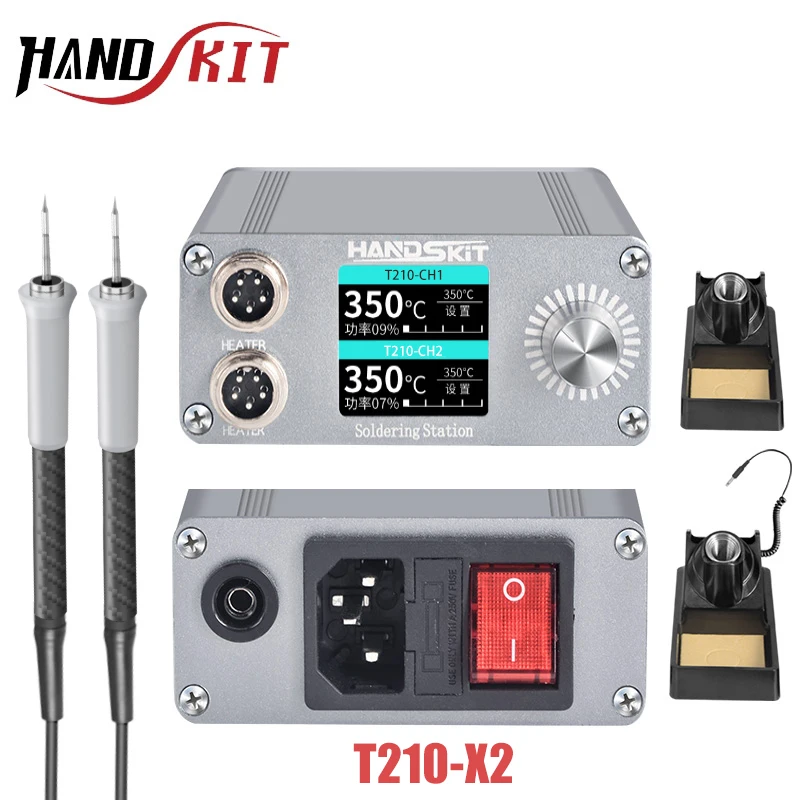 T210-X2 Digital Soldering Station, Dual Handles, OLED, Digital Soldering Iron, STM 32 Chip, Auto-sleep, Energy Conservation