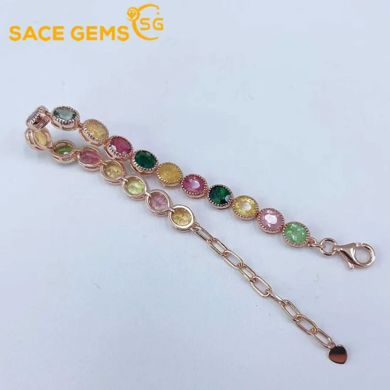 SACE GEMS New Arrival 925 Sterling Silver Natural Tourmaline Gemstone Bracelrts for Women Engagement Cocktail Party Fine Jewelry