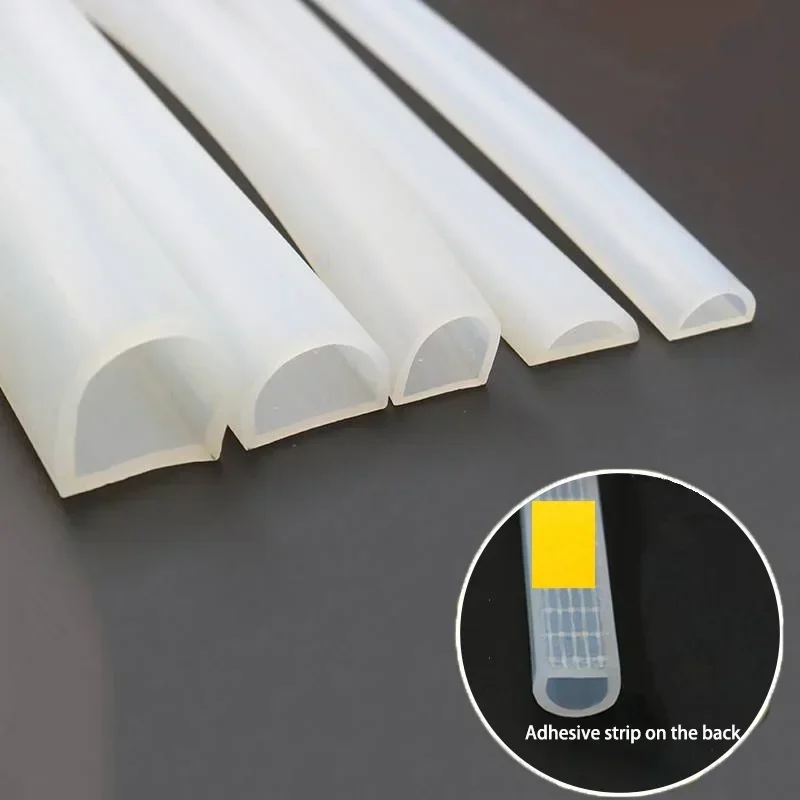 1-5M D Type Silicone Rubber Sealing Strip Semi-circle Hollow High Temperature Self-adhesive Door Window Sound Insulating Strips