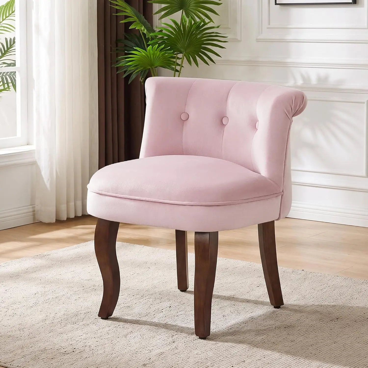 Velvet Vanity Chair with Back, Upholstered Makeup Vanity Stool, Pink, Customized