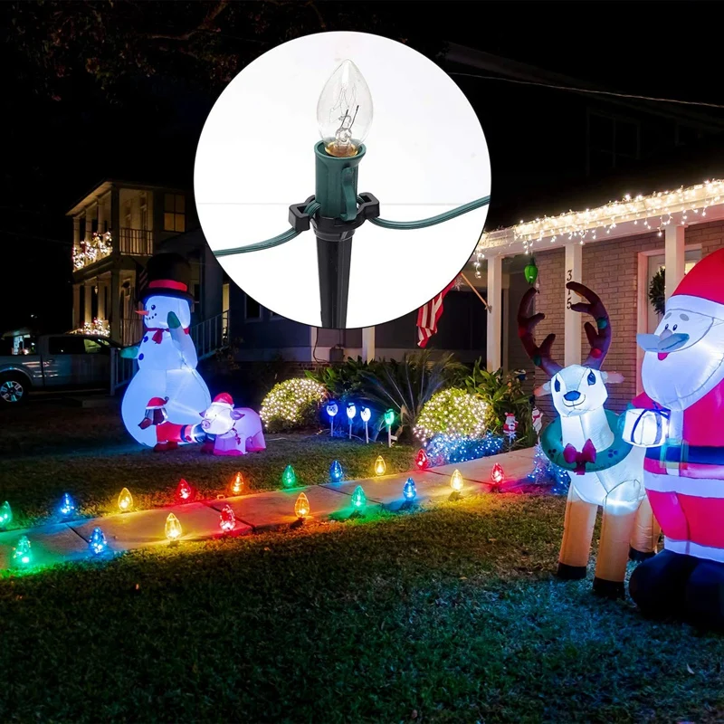 60 piezas de estacas de luz navideña, estacas de luz de plástico negras de 5 pulgadas, compatibles con luces C7, C9, vacaciones, césped al aire libre