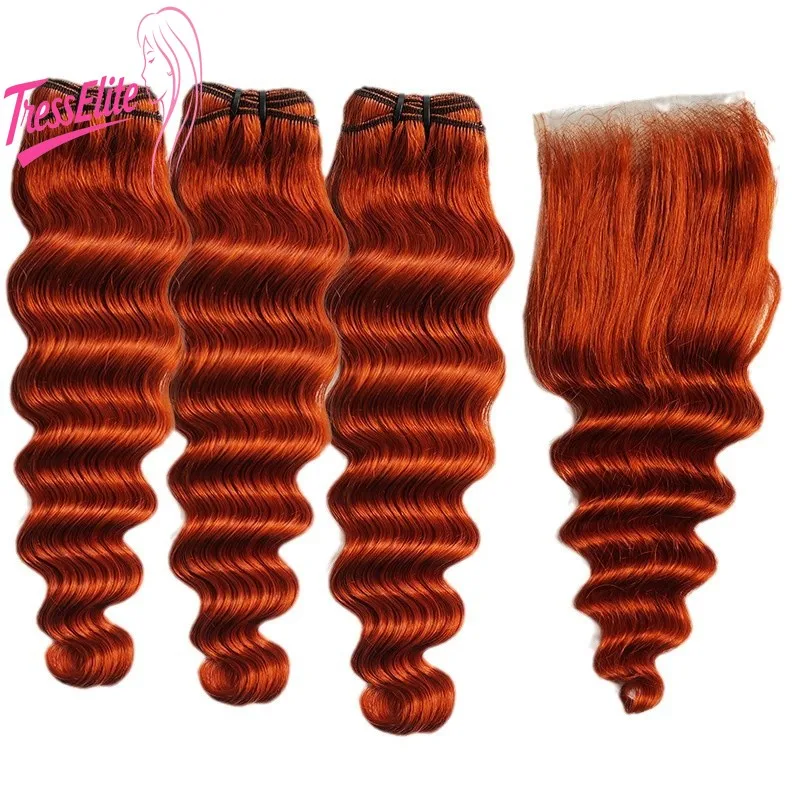 

10A #350 Loose Deep Human Hair 3 Bundles with 4x4 Lace Closure 12-24 Inch Brazilian Virgin Remy Full Hand Weaving High Quality