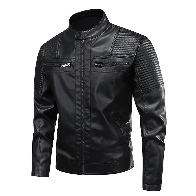 

2025 Spring Men's Motorcycles Leather Jacket Vintage Fashion Faux Leather Outwear Coat Male Stand Collar Moto Biker Jackets