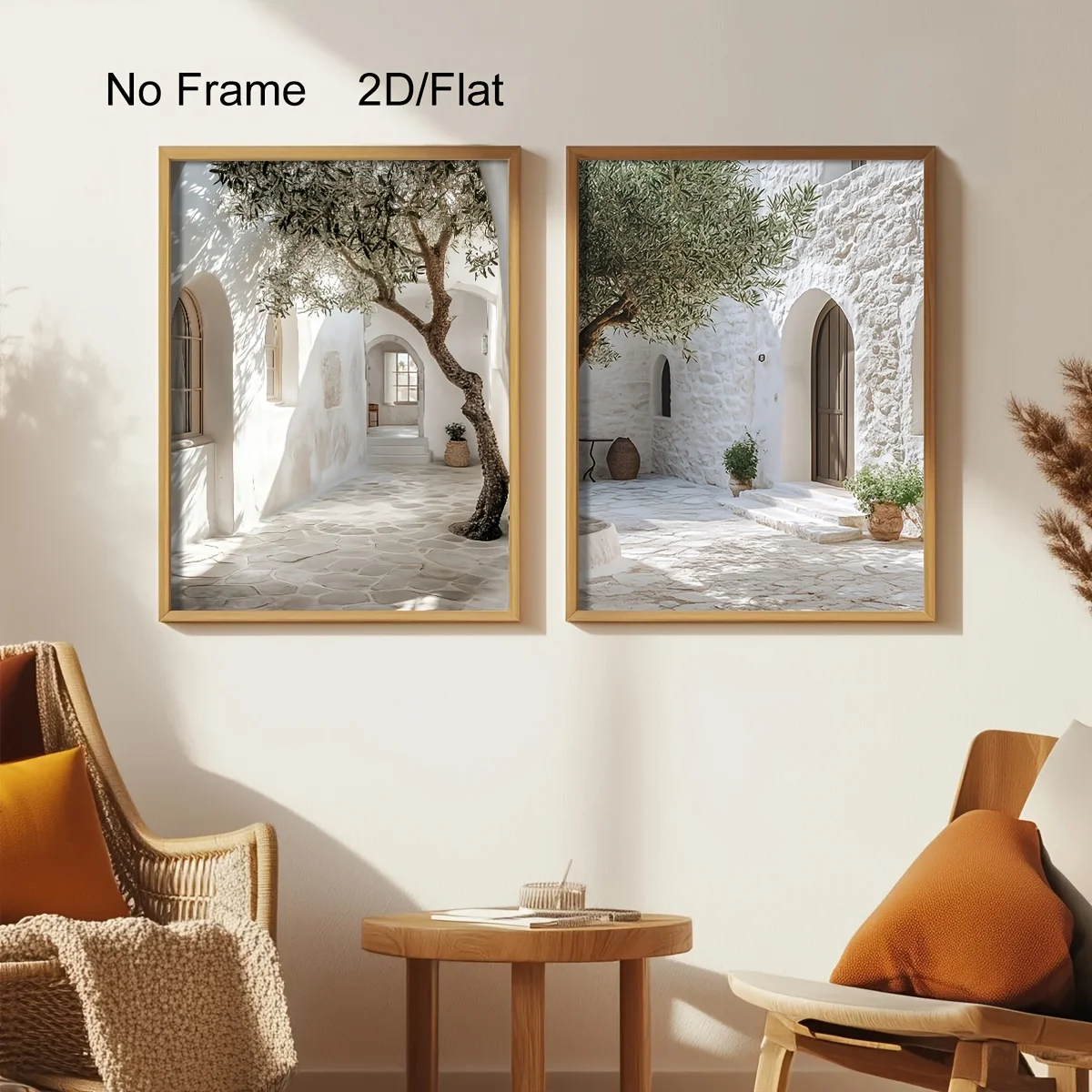 1/2pcs Mediterranean Olive Tree Courtyard Landscape Canvas Print Island Coastal Building Wall Art Poster for Modern Home Decor