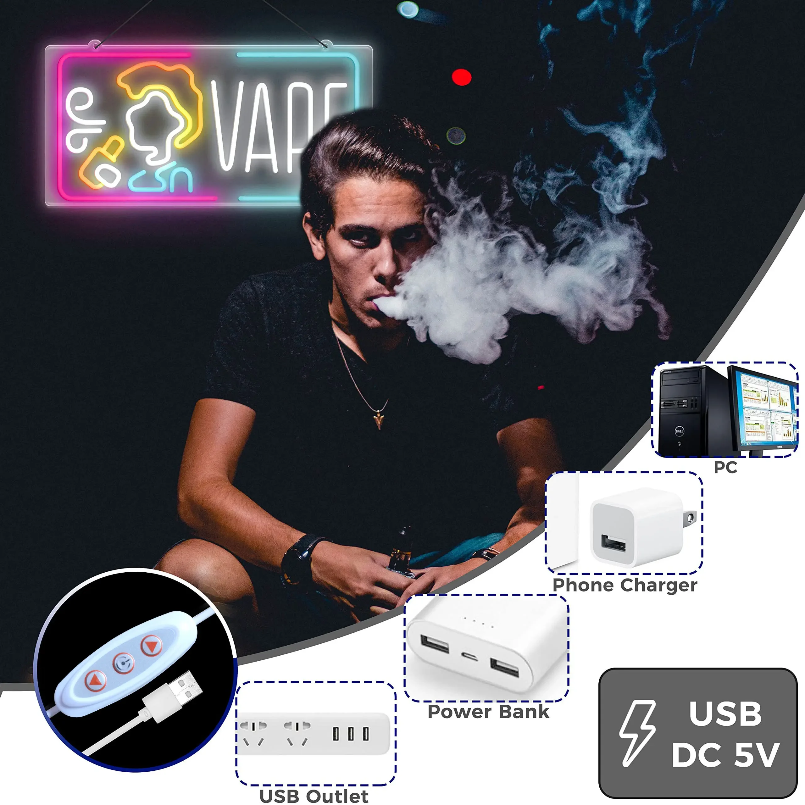 Vape Shop 비즈니스 광고용 네온 사인, 남자 동굴 조명, 수제 LED 아트 장식, 흡연 라운지용 분위기 네온 조명