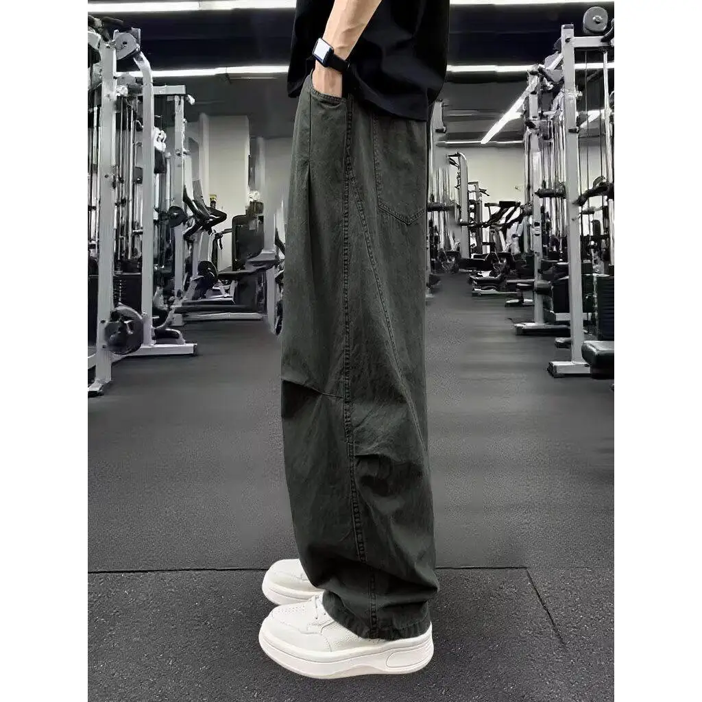 

Heyma Seven American Retro Waed Work Pants Spring Autumn Men Loose Side ket Casual Straight Leg Long Trousers Trendy