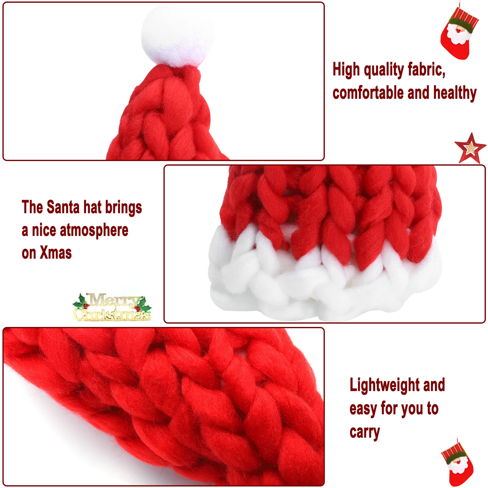 

Christmas Santa Pompom Hat Crochet Knit Warm Wool Winter Family Festive Caps Long Tail Hat Christmas Warm Caps