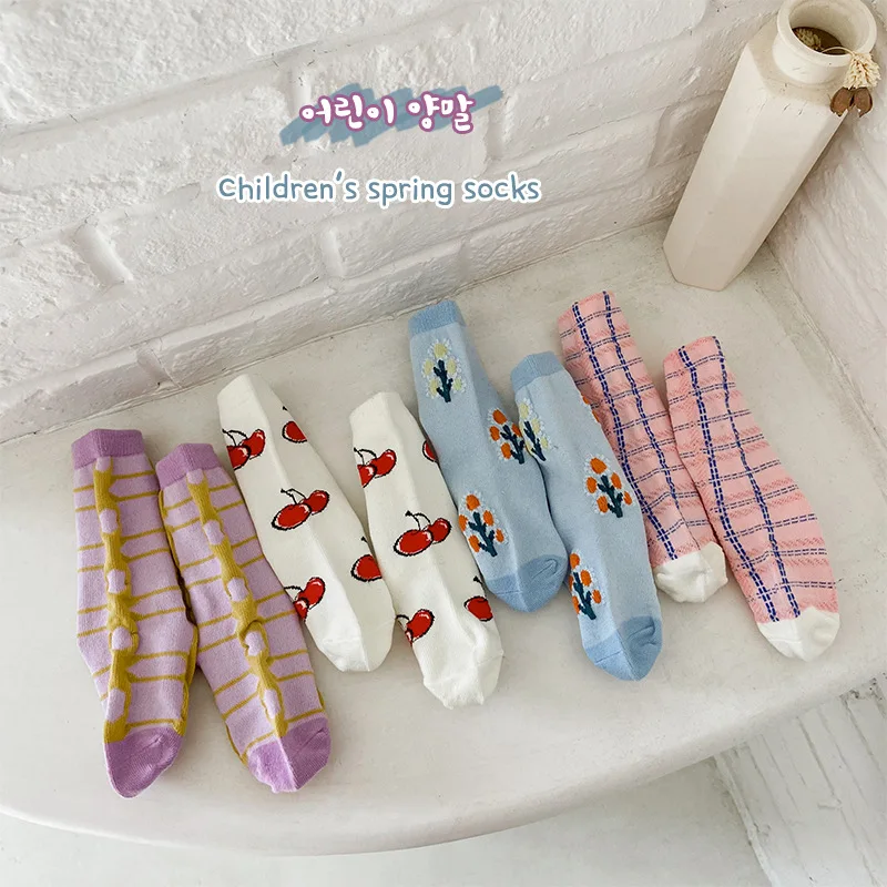 4Pairs Pack 1-8 Year 2022 spring baby socks cute girls plaid socks