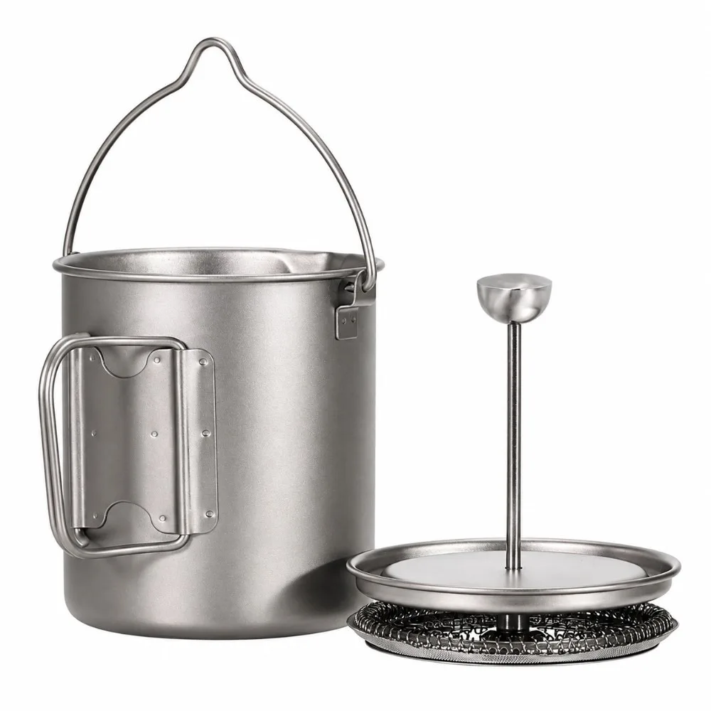Compact 750ml French Press Coffee Maker Foldable Handle With Lid and Filter Camping Cooking Mug Titanium Coffee Press Travel