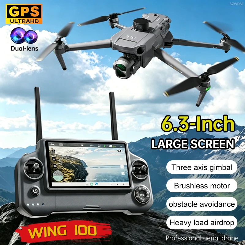 New Wing 100 GPS Drone UHD Camera 3-Axis Gimbal With Touch Screen Brushless Obstacle Avoidance Foldable Quadcopter Dron RC Toy