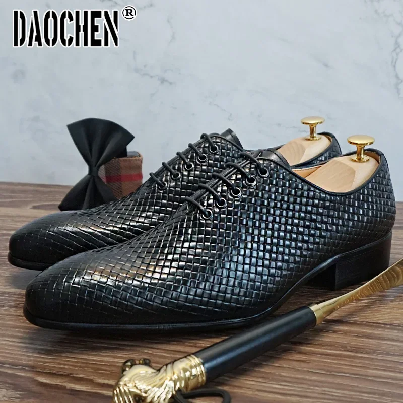 Elegant Men Oxford Shoes Lace Up Pointed Toe Black Brown Formal Shoes Office Business Wedding Mens Dress Leather Shoes Men