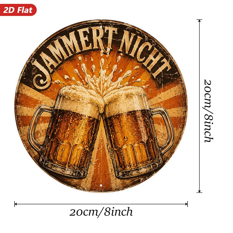 2D Flat, 1pc Retro Beer Cheers Round Metal Sign Wall Art, Frothy Beer Mugs, Toasting Splash Burst, Warm Amber Vintage Badge, Dis