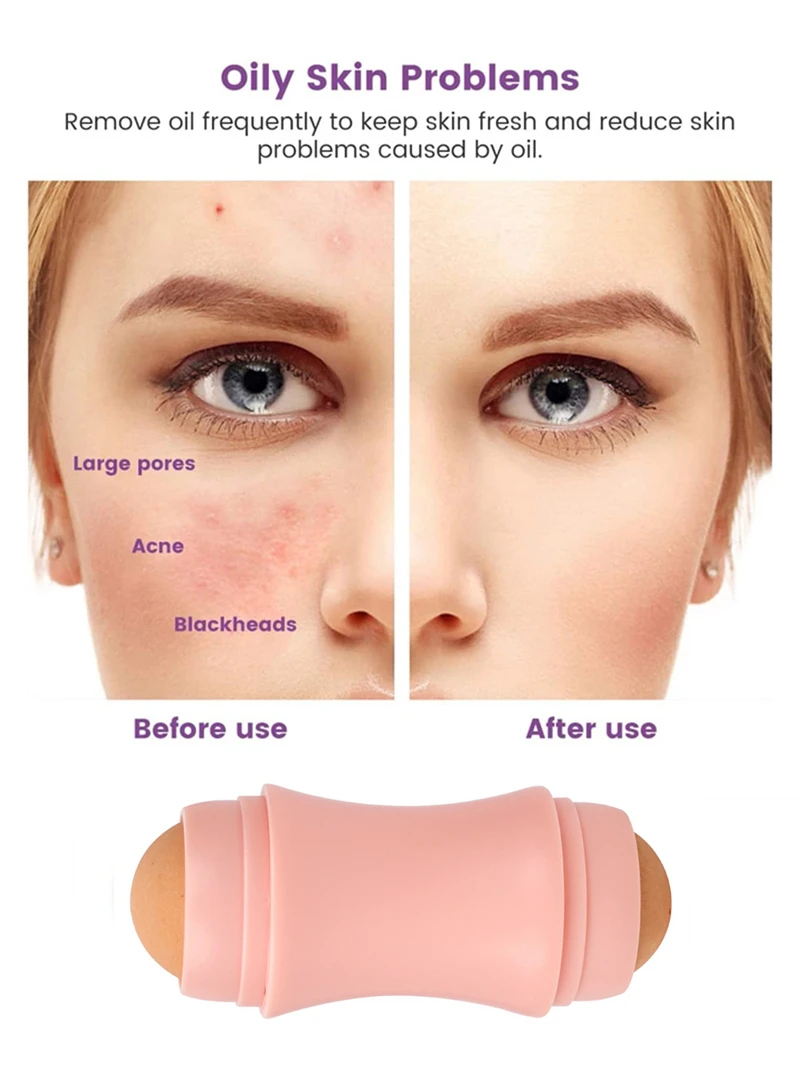 Wałek do twarzy pochłaniający sebum z 2 kulkami, narzędzie do pielęgnacji skóry, kamień wulkaniczny pochłaniający sebum, zmywalny, do usuwania sebum z twarzy, narzędzie do pielęgnacji skóry i makijażu.