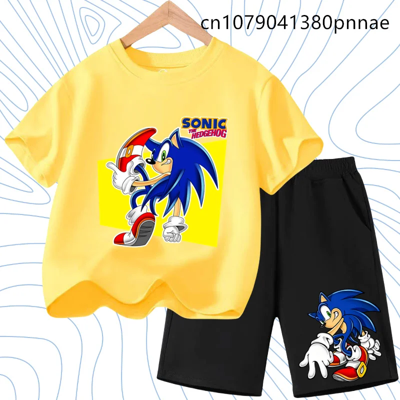 

Summer Children Clothes New Sonics Kids T-Shirts Shorts Set Kawaii Cartoon Printed Short Sleeves Boys Girls Casual Tracksuit