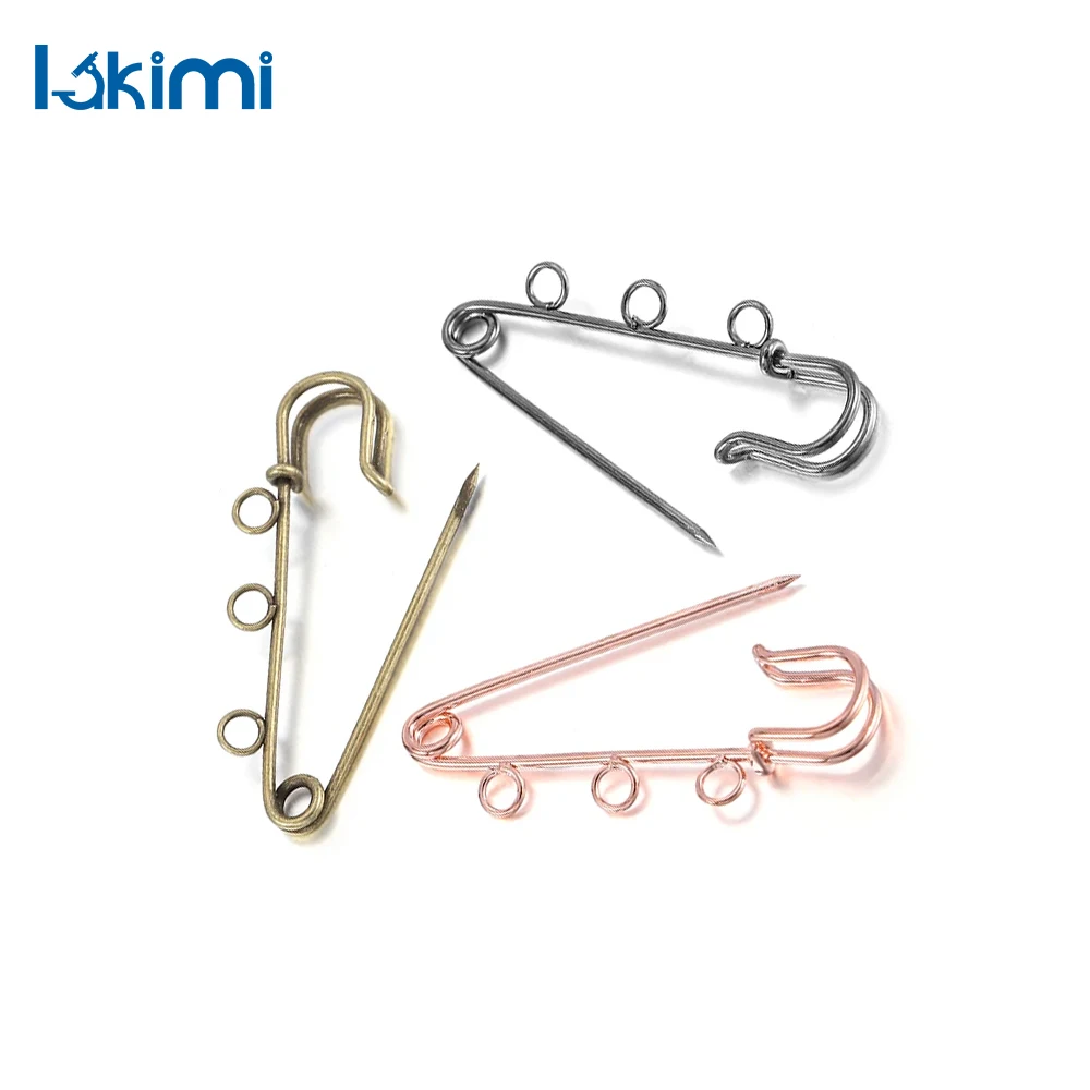 

50/55/60mm Safety Pins Brooches, 3-Ring Jewelry Pins, Blank Base, Brooch Pins LK-AA645