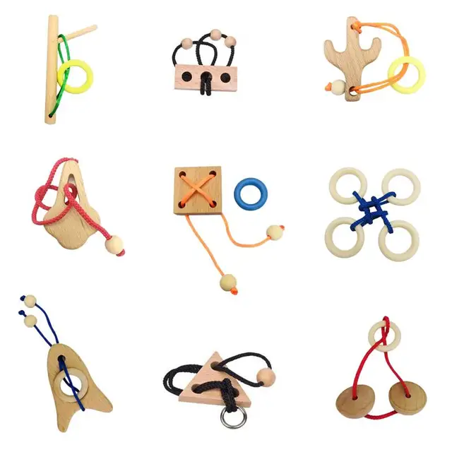 Inteligencja Logika Drewniana metalowa lina Puzzle Umysł Łamigłówki Magiczne sznurki Puzzle Gra