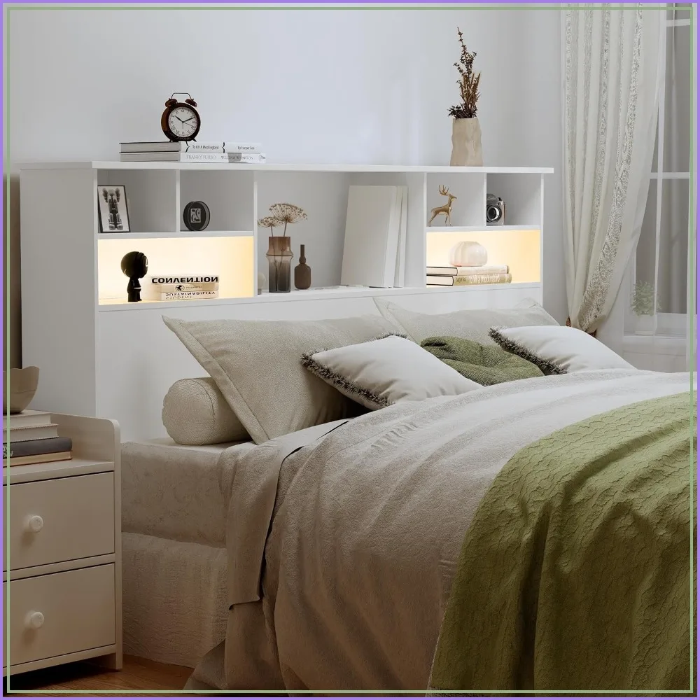 Queen Size Wood Headboard Only with Bookcase Storage for Bedroom