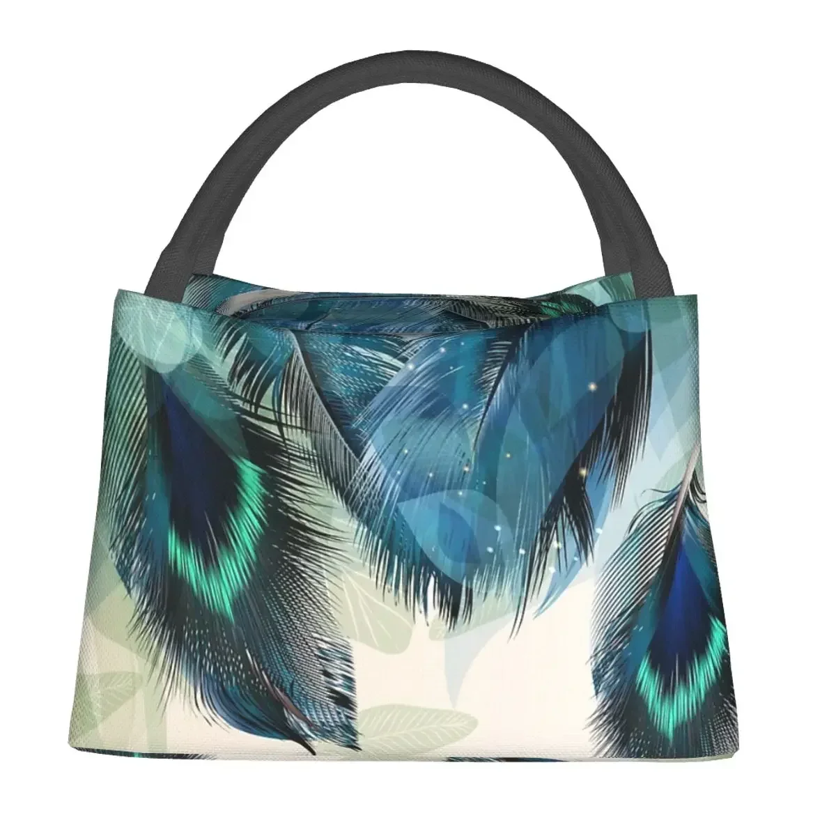 Peacock Feathers Turquoise Lunch Bags Insulated Bento Box Resuable Lunch Tote Picnic Bags Cooler Thermal Bag for Woman Kids