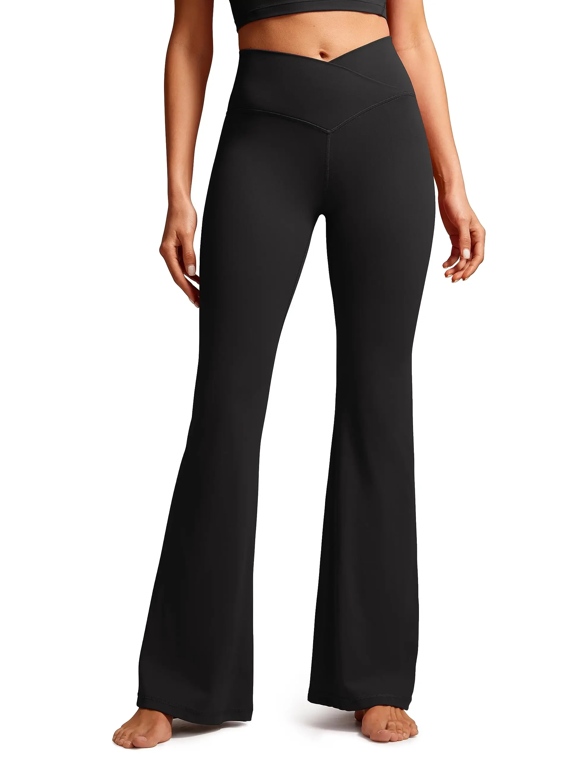 

Crossover Flare Leggings for WomenHigh Waist V Cross Bootcut Bell Bottoms Tummy Control Yoga Pants