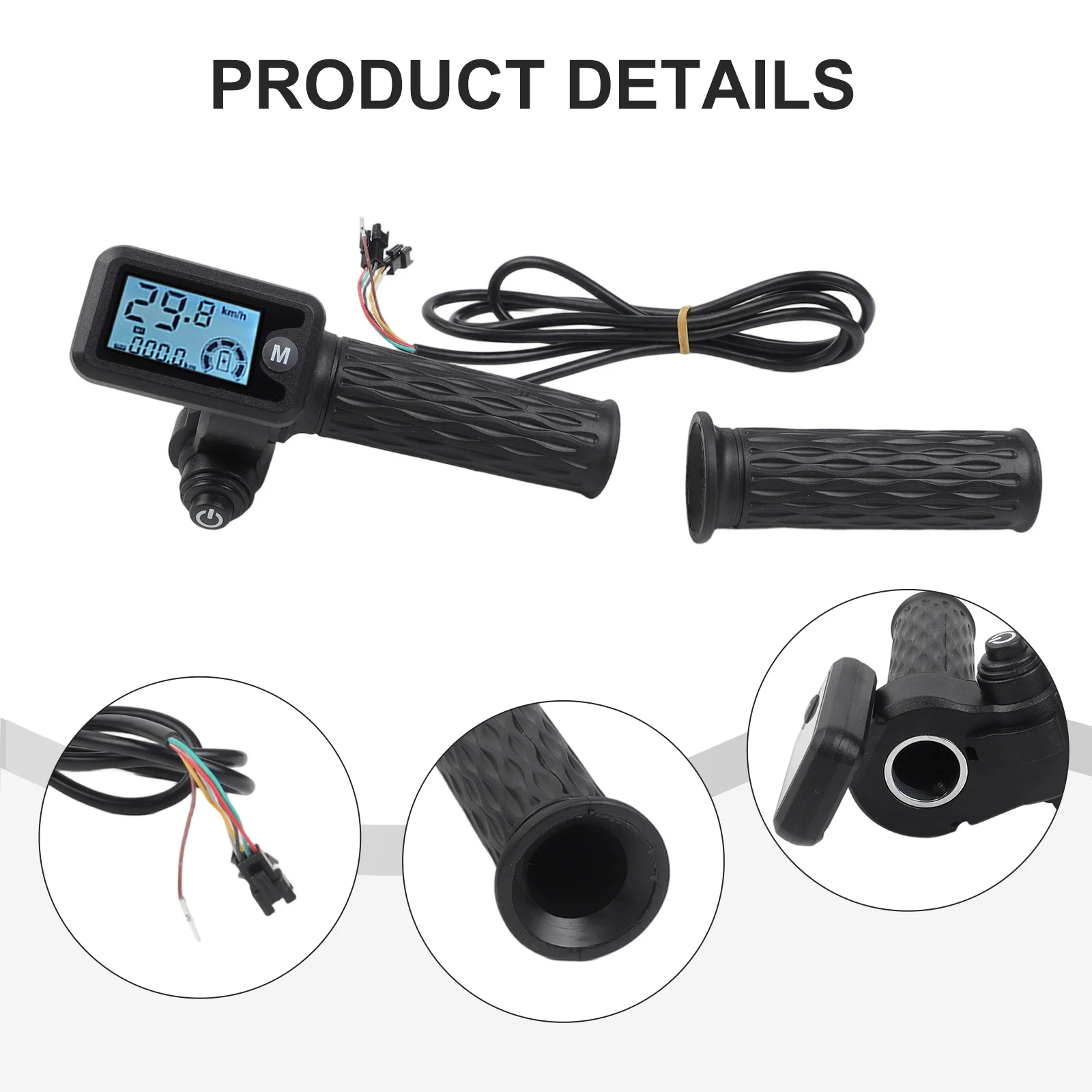E-Bike Throttle Handle Grip With LCD Display 36V 48V 60V 72V Electric Bicycle Thumb-Accelerator With 170cm Cable