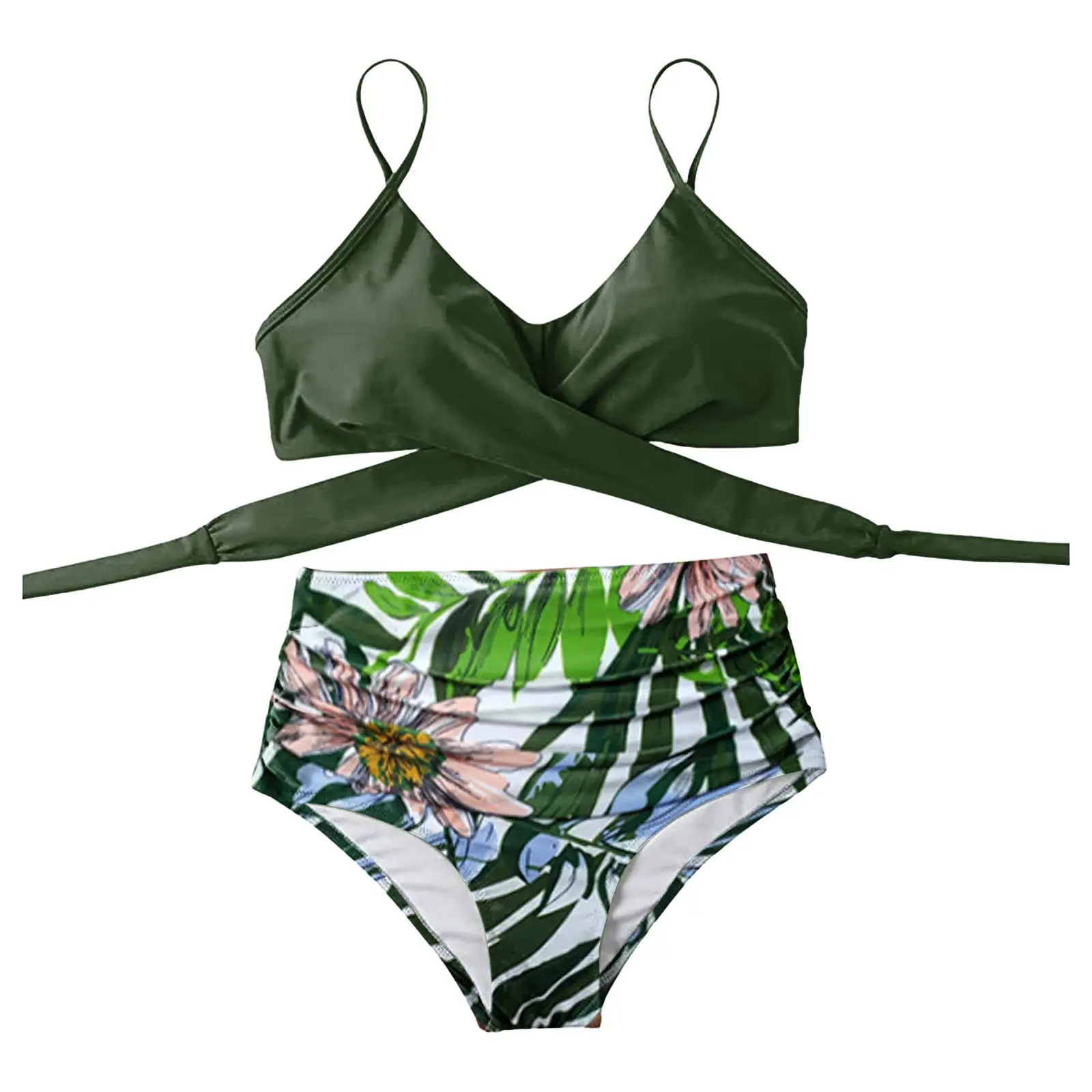 Bikini-Sets für Frauen sexy Badeanzug mit geteiltem Badeanzug und gerafftem V-Ausschnitt