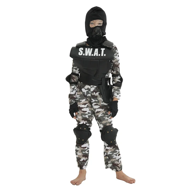 Specia Force Swat Police Uniform Bulletproof Vest Outfits Counter-Terrorism Cosplay Halloween Costumes Kids Fancy Dress Carnival