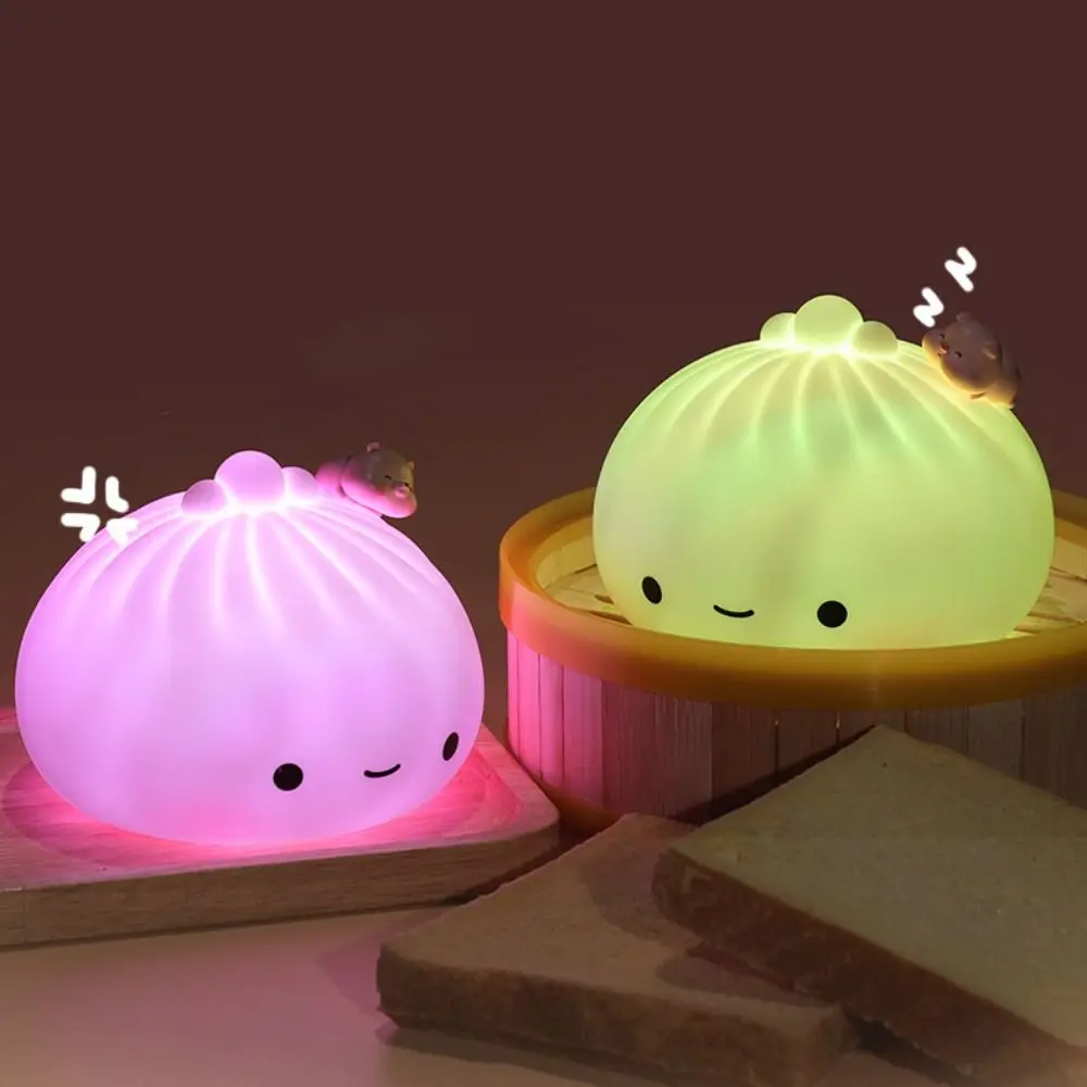 Silicone LED Night Light para decoração de casa, Bun bonito, Dumpling Pat Lights, Lâmpada de mesa colorida macia, Natal