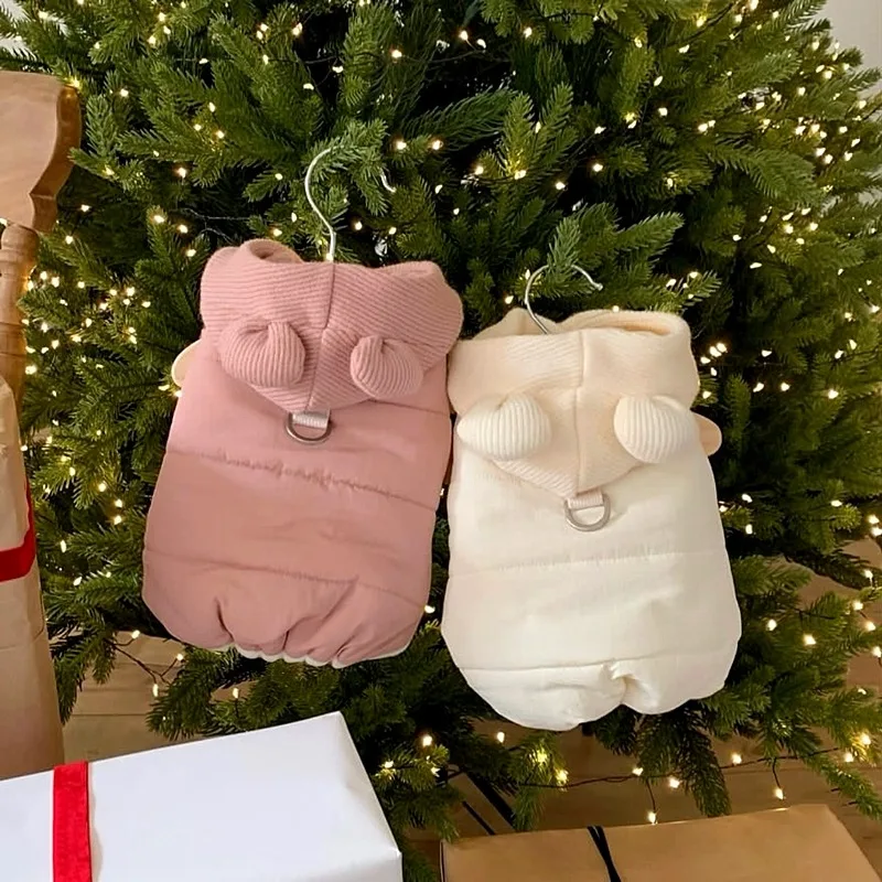 Abrigo de algodón grueso para perro mascota, oso de peluche, ropa de otoño-invierno, chaqueta cálida de Pomerania, Sudadera con capucha de Color sólido para cachorro