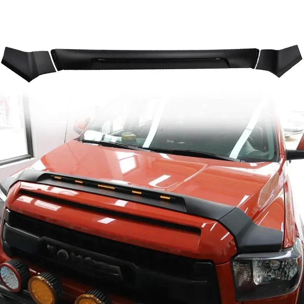 

Car Bonnet Plastic Cover Protector With LED Front Bug Shield Hood Deflector Guard For Toyota Tundra 2014-2021