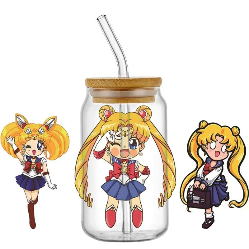 

New Japanese Anime Cup Stickers UV DTF Cup Wrap Sailor Decal Transfer Sticker for 16oz Libbey Glass Washable DIY Mug Decal