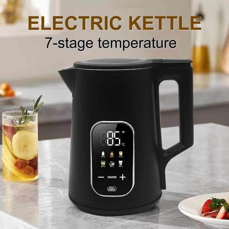 New 1.7L digital stainless steel shell smart electric kettle Tuya Wifi warm mobile control display teapot