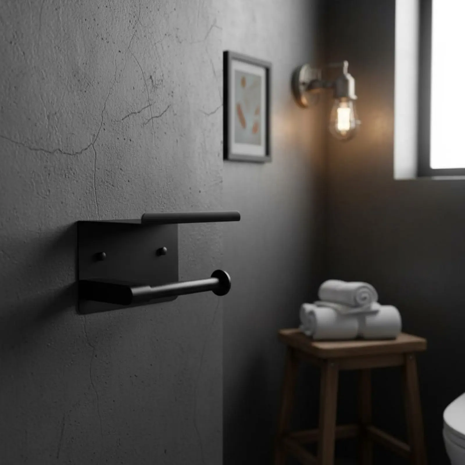 

Wall Mount Toilet Paper Holder with Shelf Waterproof and Moisture-Resistant Bathroom Tissue Holder with Phone Shelf for Washroom