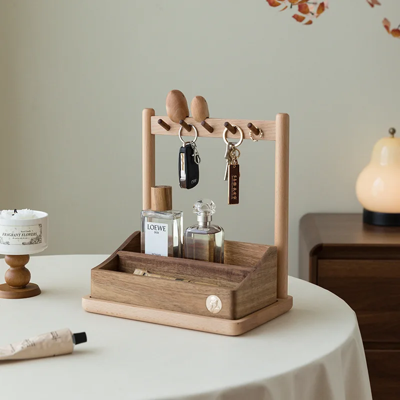 Key storage porch ornament foyer desktop rack solid wood entry door jewelry cosmetics lipstick storage box