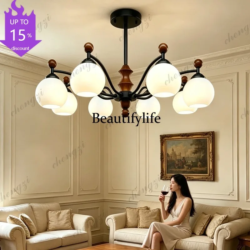 EE Medieval full spectrum eye protection chandelier  light luxury living room dining room bedroom solid wood retro new main lamp