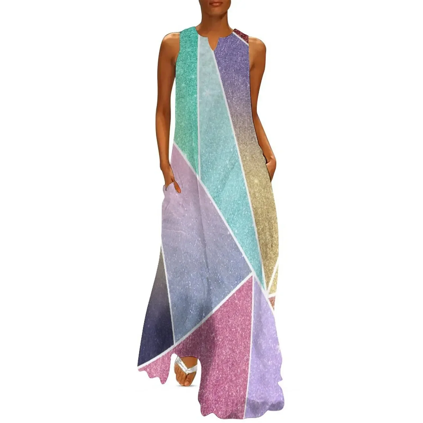 

Modern elegant geometrical pink lilac gold glitter pattern Long Dress prom clothes Dress