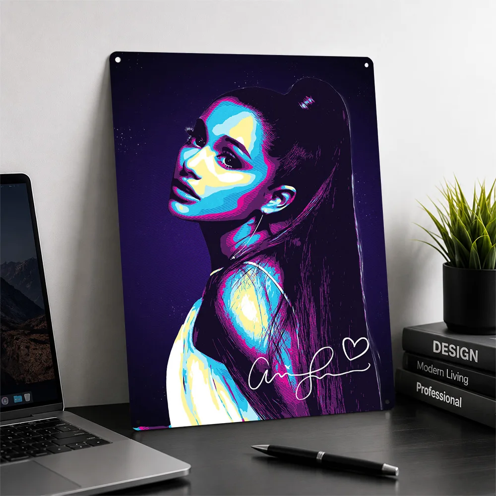Ariana Grande Pop Art Portrait Personalized 3D Textured Metal Poster Wall Art Vintage Tin Signs for Room Decorating Interior