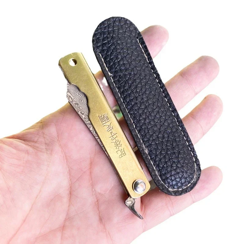 Higonokami Japanese High Quality Mini Pocket Folding Knife VG10 Damascus Steel Copper Handle Outdoor Hunting Fruit Cutting Tool