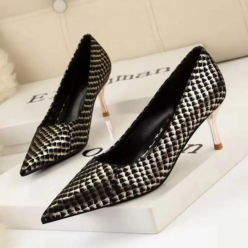 

2026 Hot Fashion Women's Shoes Woman High Heels Pointed toe Glitter Pumps Female Sexy Brides Wedding Shoes Black Party Pumps