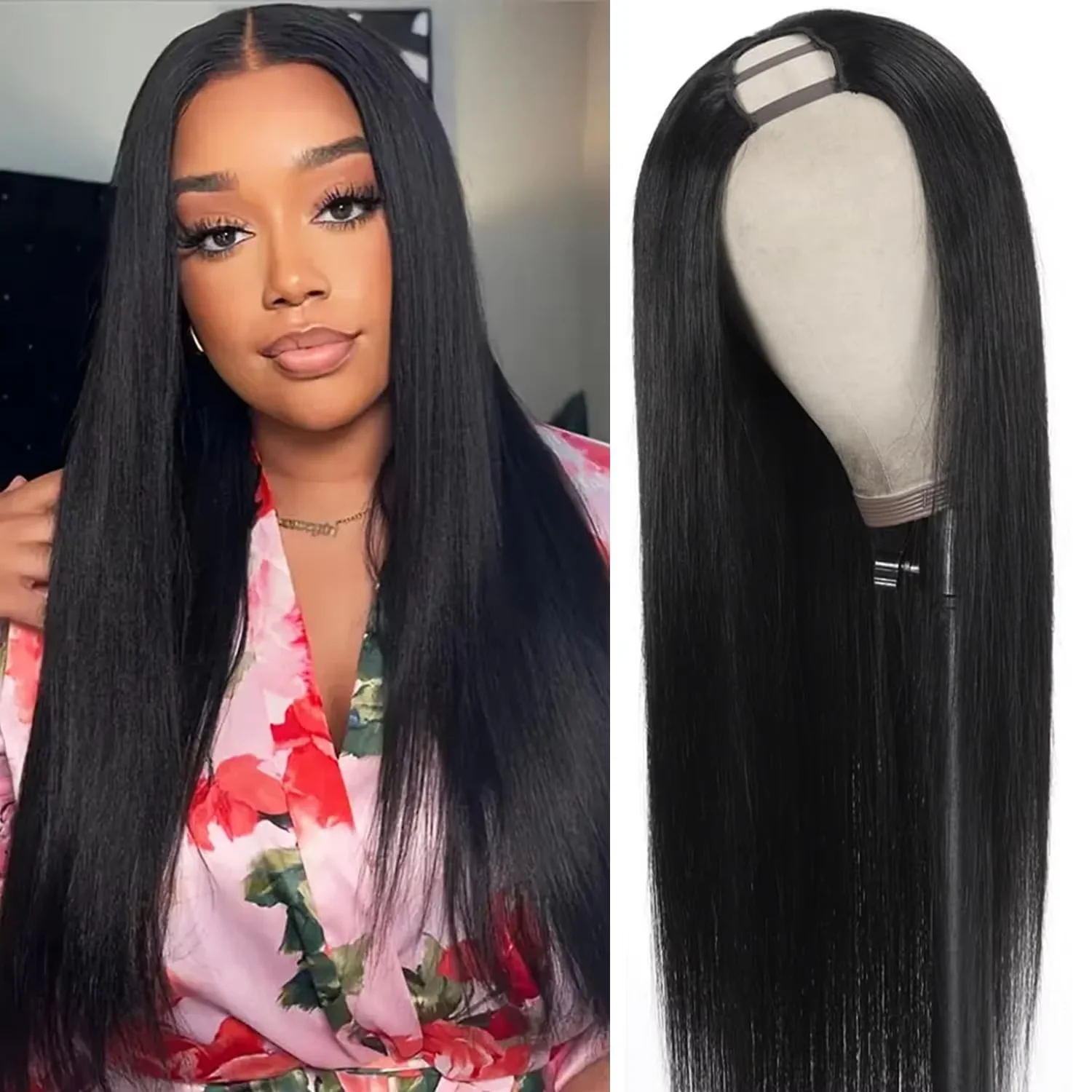 

100% Human Hair 220% Density Straight U Part Wig For Women 30 32 Inch Cheap Brazilian No Glue Straight Wigs On Clearance Sale