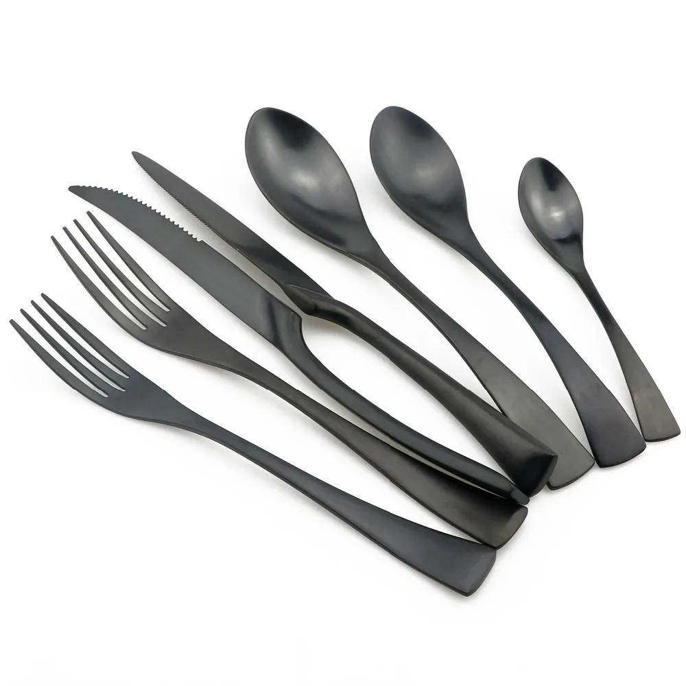 Matte Black Silverware Set 18/10 Stainless Steel Cutlery Utensils Modern Flatware Knife Fork Spoon Dinner Set 4/6/16/24 Pcs