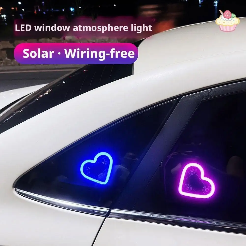 Universal Solar Car LED Window Decor Heart Neon Light Auto Interior Ambient Atmosphere Lamp Car Triangle Window Heart Neon Light
