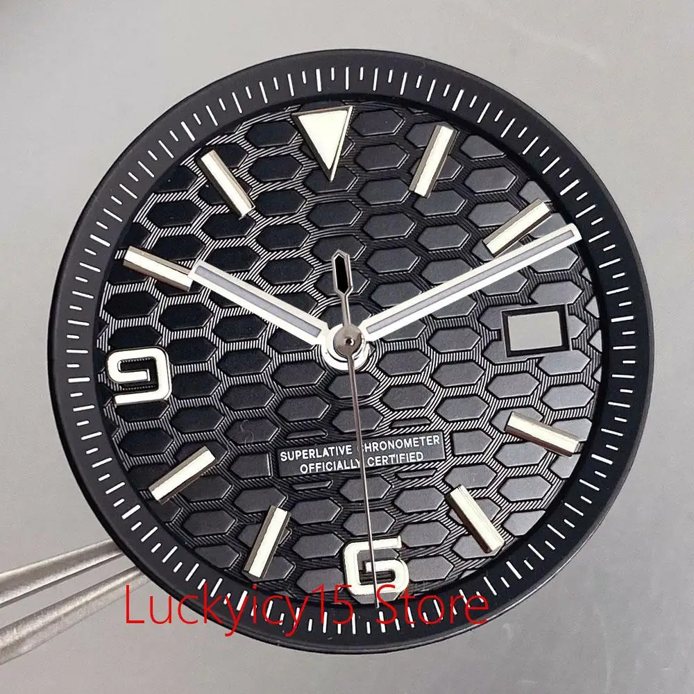 34mm Watch Dial Black/Silver/Blue Pattern Face Hands Set for NH35 Movement Dial Pointer Accessories Watch Parts Lume Marks