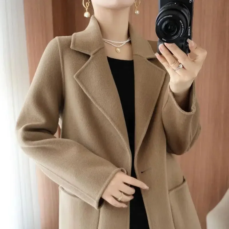 

Mixtures Jacket Woman Middle Length Loose New In Luxury Autumn Trench Wool Blend Coat for Women Single Novelty Fashion 2024 Hot