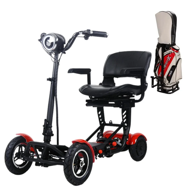 4 Wheels Dual Motor Electric Scooter For Old People 500W 36V Mobility Scooter Travel Foldable 10 Inch Golf Scooter With Bag Rack