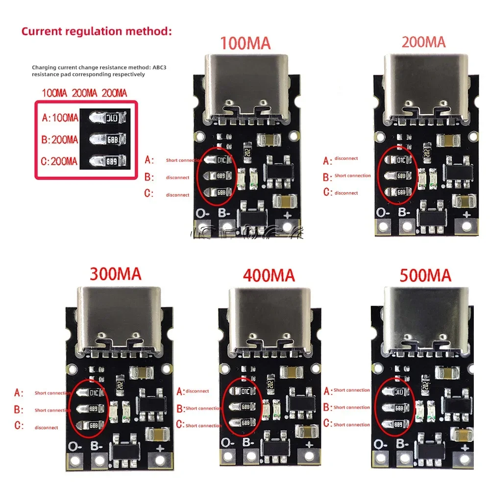 DC 5V to 4.2V 500/400/300/200/100mA TYPE-C Interface Ternary Lithium battery Charging Discharging Integrated Charging Board