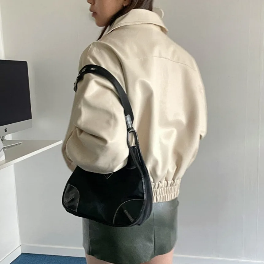 Women's Leather Jaet ort Sle Turn-down Collar Loose Fit Autumn Winter New Arrival Vintage Cool Thiened Long Sve Top