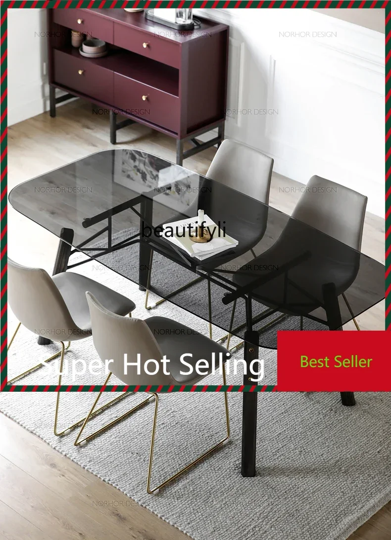 

G1218 Modern simple tempered glass rectangular household dining table light luxury high-end desktop