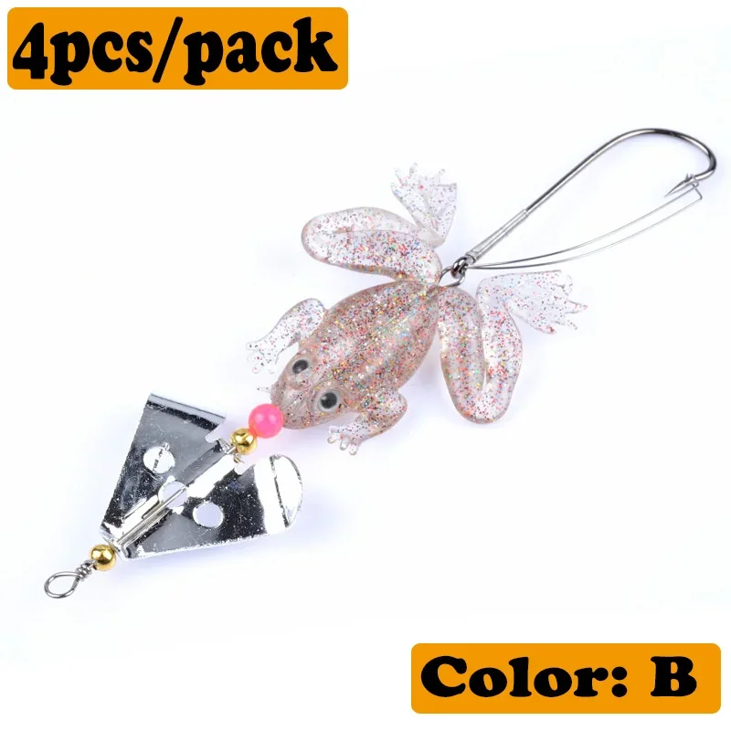 4 Pcs Metal Spinner Spoon Frog Soft Lure Set Sequins 5.8g 9cm Rotating Blade Fiy Fishing Lures Wobblers Bait Tackle