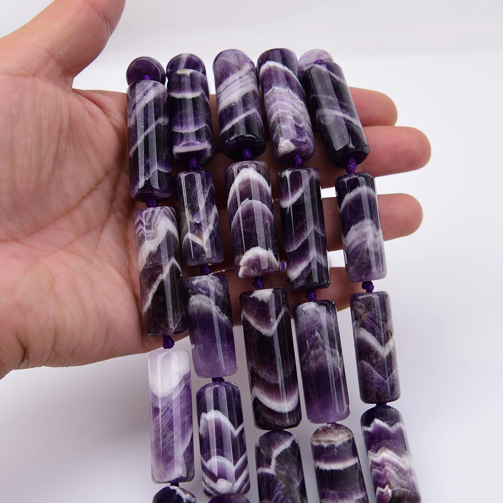 APDGG Big 14x40mm Natural Dog Tooth Amethyst Quartz Smooth Cylinder Loose Pendant Beads 15.5'' Strand Jewelry DIY